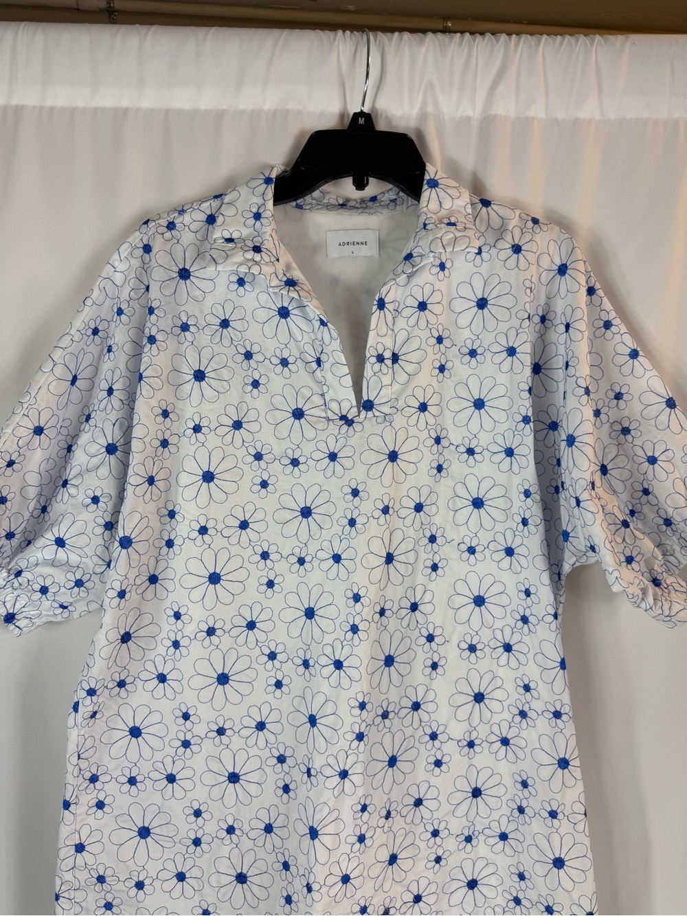 Adrienne White Mini Dress with Blue Daisy Print Size:L cotton - Picture 3 of 14